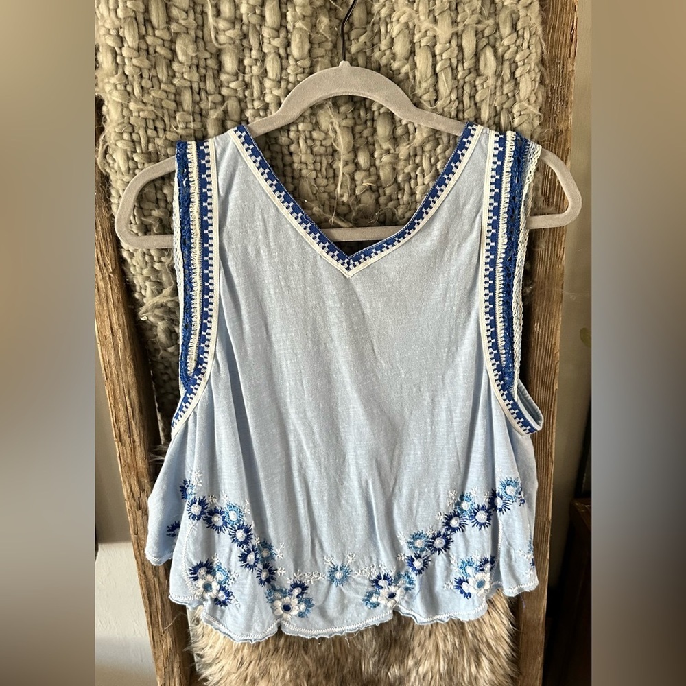 Free People Light Blue Embroidered Blouse - Picture 4 of 4